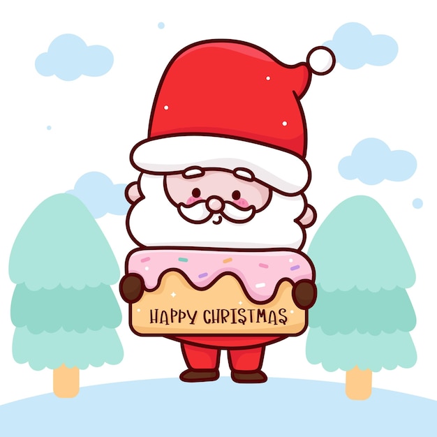 Cute santa claus and happy christmas label