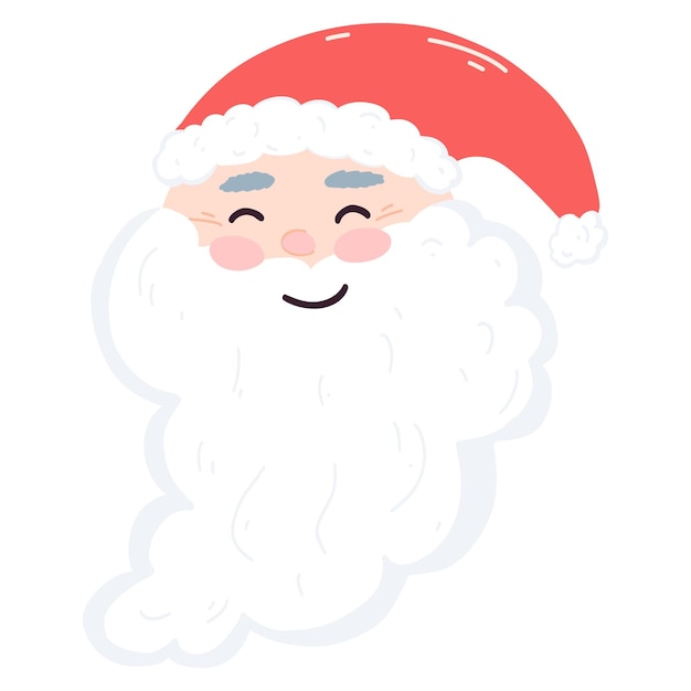 Cute Santa Claus head in cartoon flat style Hand drawn vector illustration of Christmas and New Year character