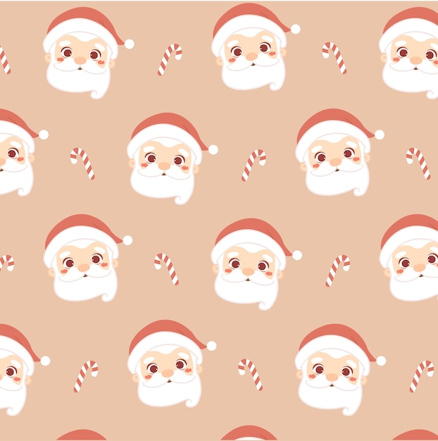 Cute santa claus head doodle seamless pattern