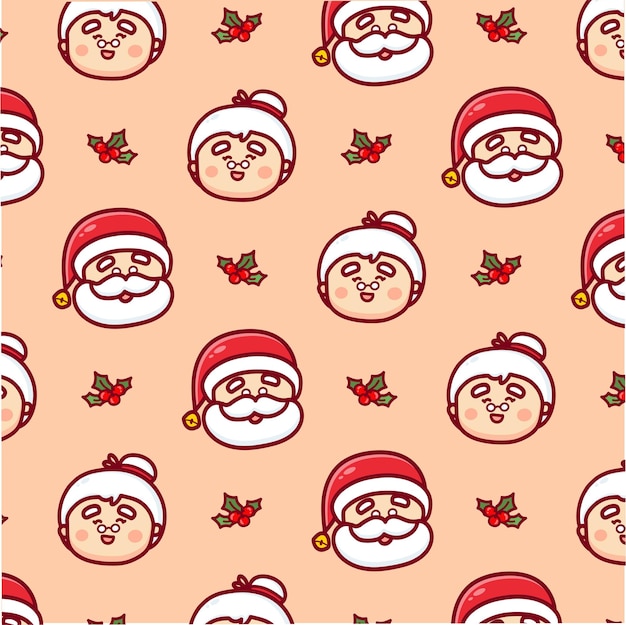 Cute santa claus head doodle seamless pattern