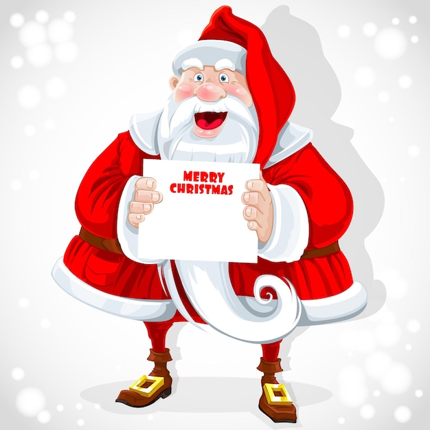 Vector cute santa claus hold banner with christmas greetings