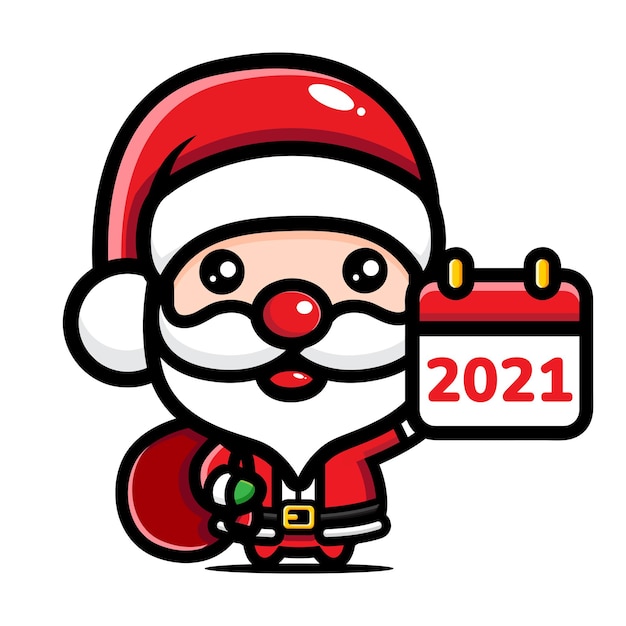 cute santa claus holding 2021 calendar