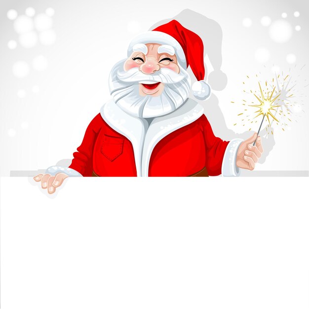 Vector cute santa claus holding large horizontal banner