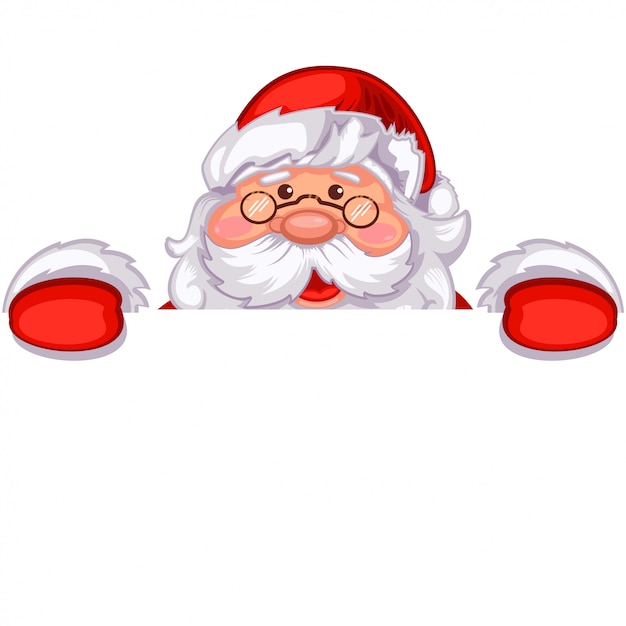 Cute Santa Claus holding a white blank signboard