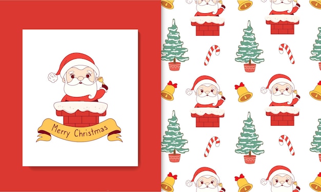 Cute santa claus jingle bell doodle seamless pattern Christmas card and wallpaper