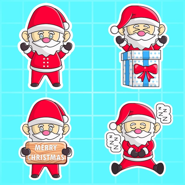 Cute santa claus kawaii sticker set bundle vector illustration