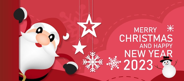 Cute Santa Claus on a red background with Happy New Year message