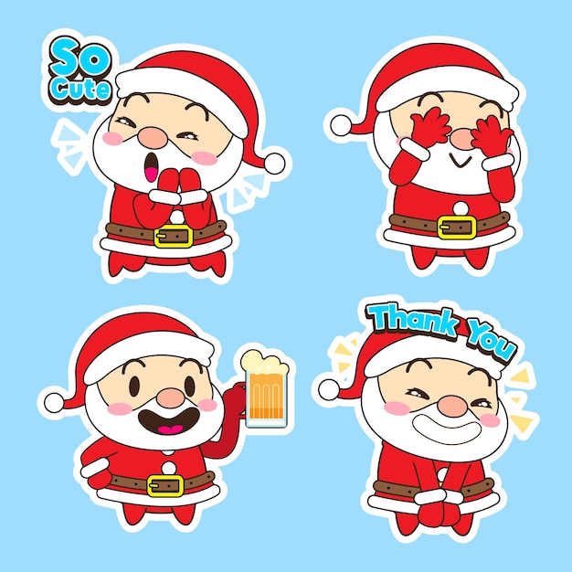 Cute santa claus vector set xmas illustration