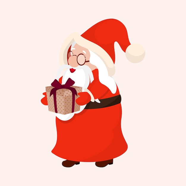 Cute santa claus wearing eyeglasses with gift box