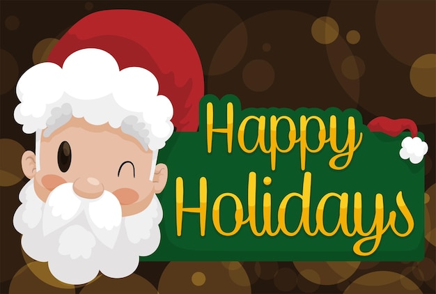 Cute Santa Claus winking at you with greeting sign for seasonal holidays during Xmas eve night