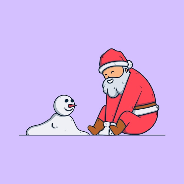 ベクトル 雪だるまとかわいいサンタクロース。クリスマスの漫画のキャラクター