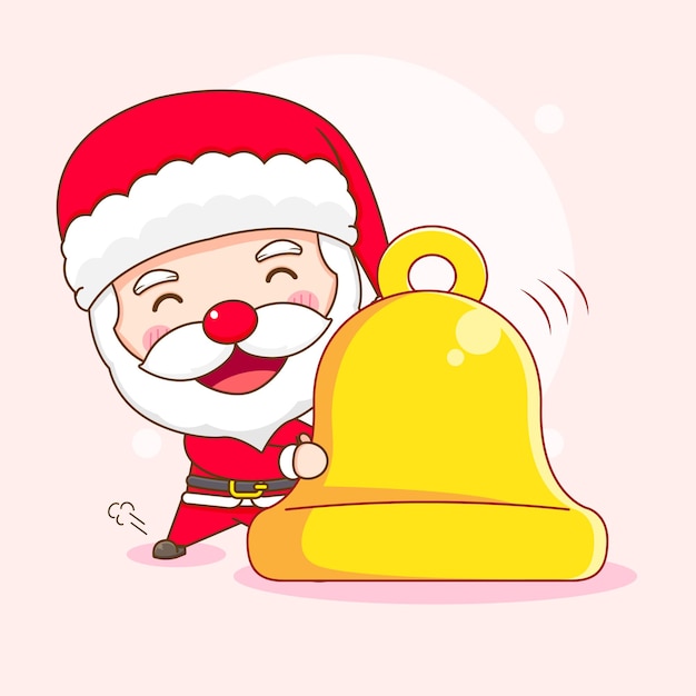 Cute santa claus with big ring bell chibi character illustration