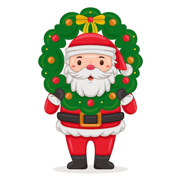 Cute Santa Claus with christmas tree style illustration