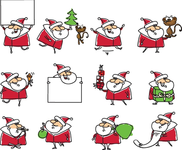 かわいいサンタ クロース ベクター セット印刷し、クリスマス正月クリスマス テンプレート カード プラカード デザイン要素として使用できます。