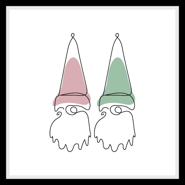 Cute santa couple hat line art handdrawn illustration oneline style drawing