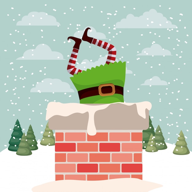 Vector cute santa helper with chimney