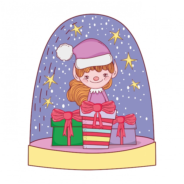 Vector cute santa helper with gifts