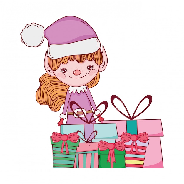 cute santa helper with gifts