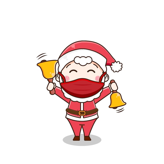 Cute santa playing bells with mask