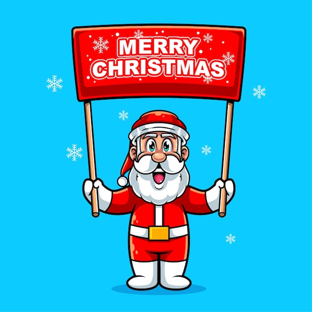 크리스마스 슬로건 만화 아이콘 일러스트와 함께 서 있는 귀여운 산타