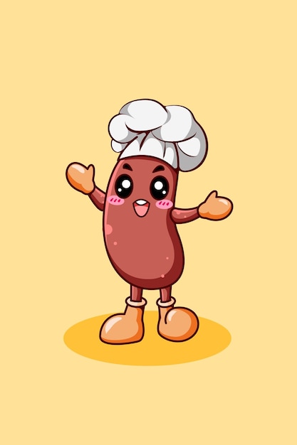 Cute sausage as chef cartoon illustration