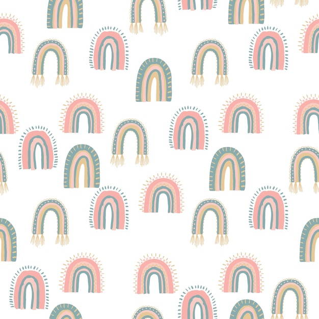 Cute Scandinavian Baby Rainbow Seamless Pattern Kids Wallpaper and Textile Print Seamless Texture