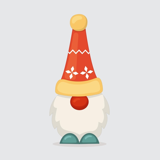 Cute Scandinavian dwarf in red hat and beard Isolated vector illustration