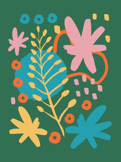 Cute Scandinavian floral doodle vector illustration