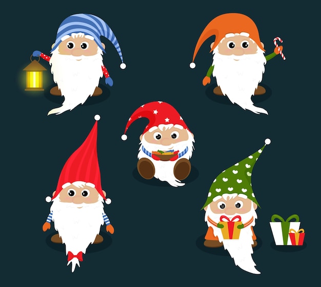 Vector cute scandinavian gnomes in christmas