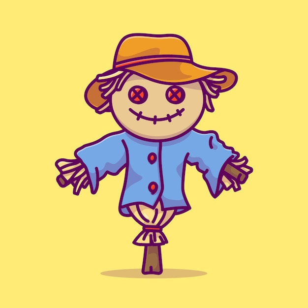 Vector cute scarecrow cartoon vector illustration halloween holiday concept icon isolated