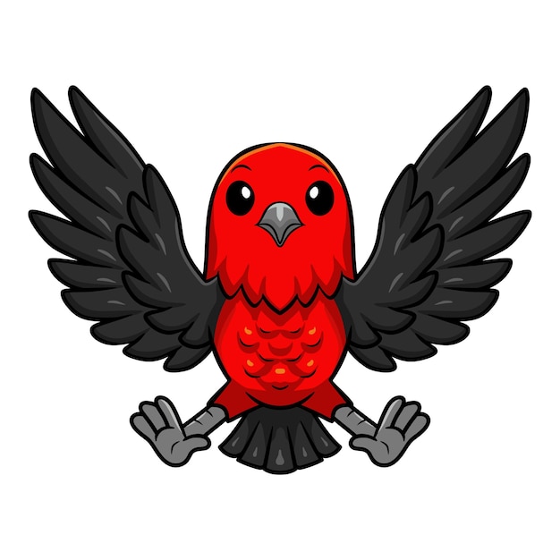 Vector cute scarlet tanager bird cartoon flying