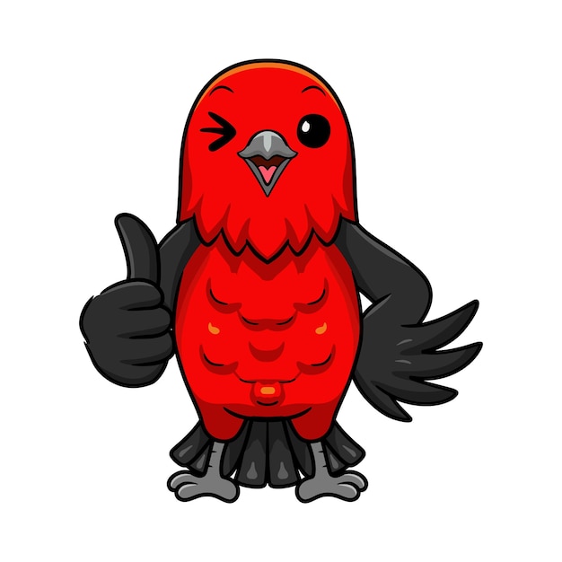 Cute scarlet tanager bird cartoon giving thumb up