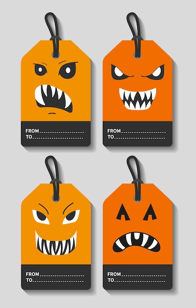 Cute and scary faces template for greeting cards congratulations invitations stickers vector illustration