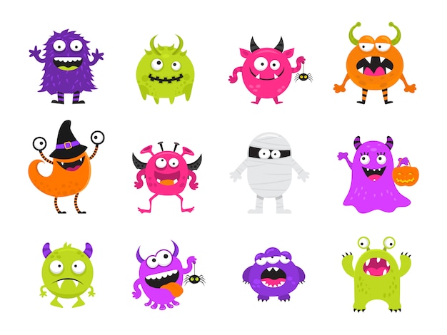 Cute Scary Halloween Monsters Set