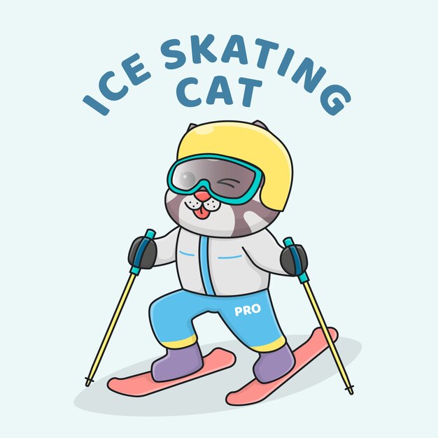 Vector cute schaatsen kat dragen helm en bril