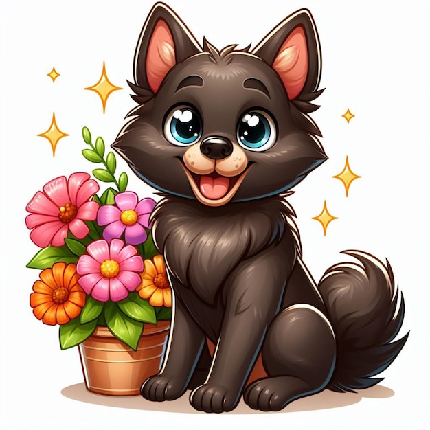 Cute Schipperke Dog cartoon Vector Style white background