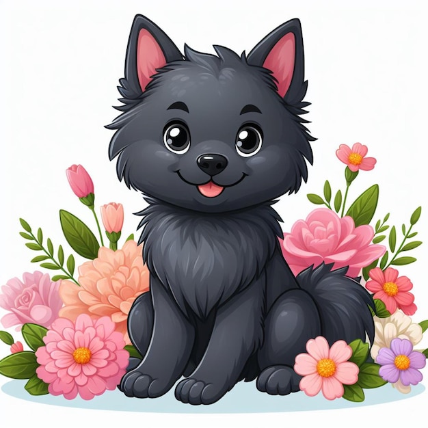 Милый Schipperke Собака мультфильм Векторный стиль белый фон