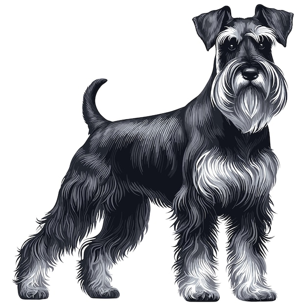 Vettore cuccio schnauzer cane cartone animato stile vettoriale sfondo bianco