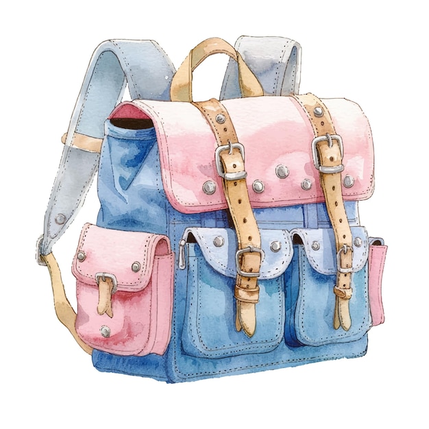 cute school backpack vector illustration in watercolour style