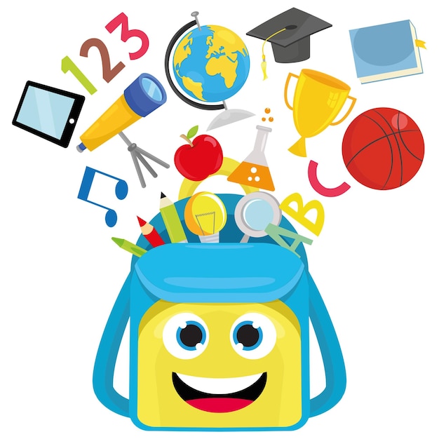 Vector cute school bag and school objects