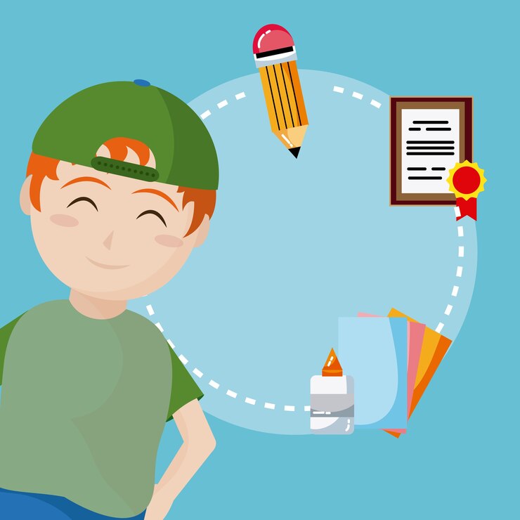 वेक्टर cute school boy with utensils cartoons