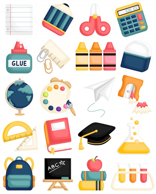 Vector cute school supplies