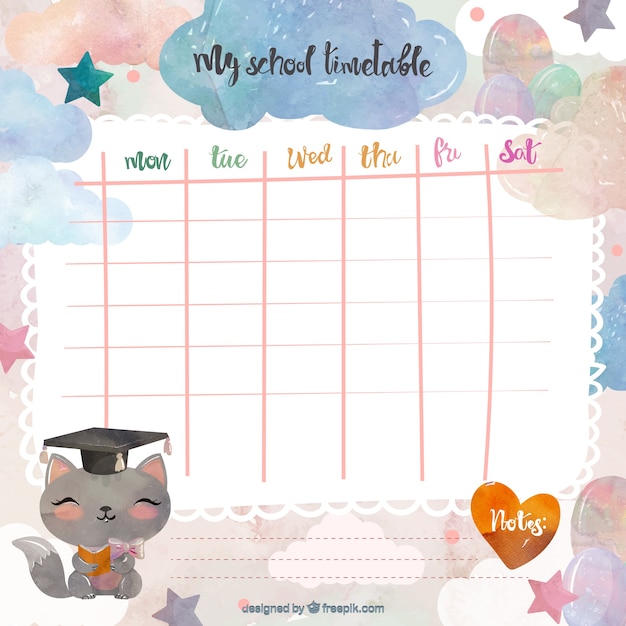 Vector cute school timetable