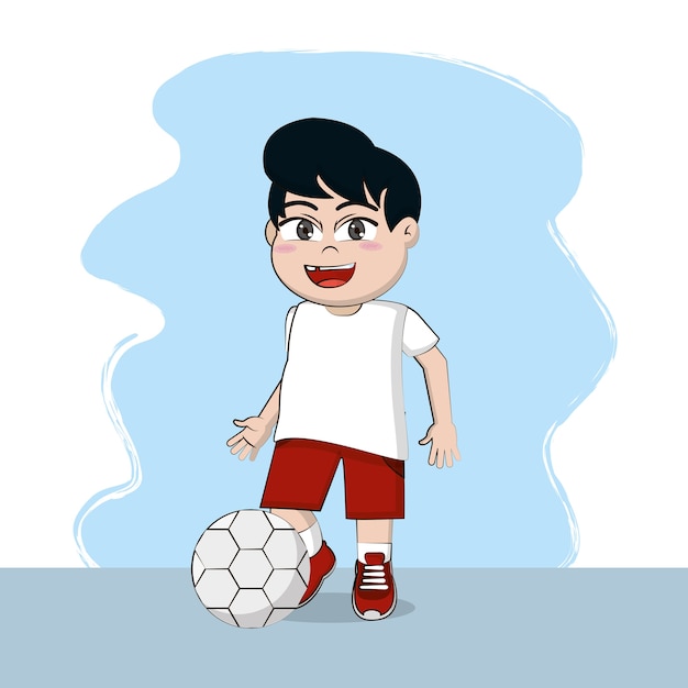 Cute schoolboy playing with ball cartoon vector illustration graphic design