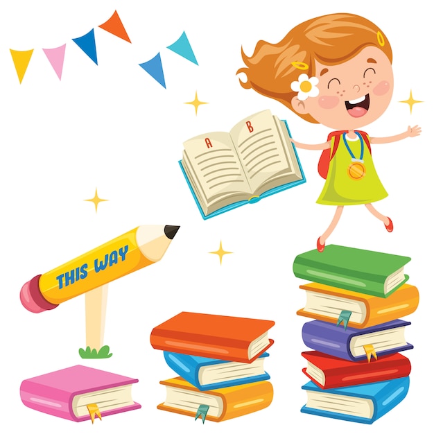 Cute Schoolchild And Colorful Books