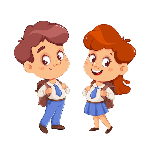 Cute schoolgirl and schoolboy with backpacks