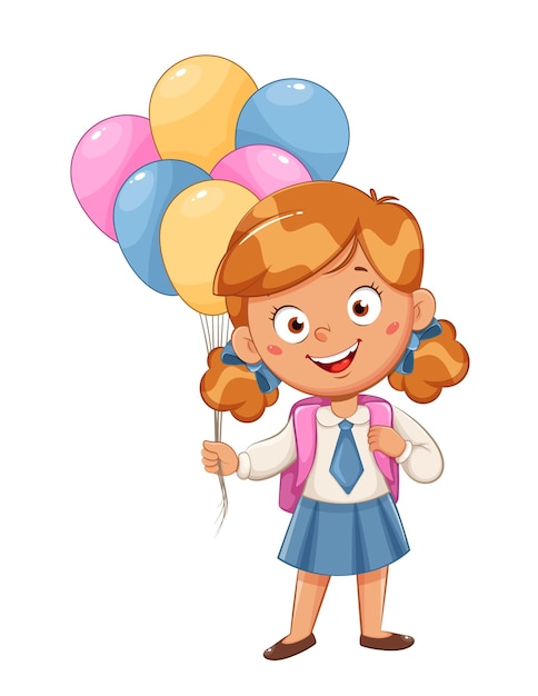 Cute schoolgirl with balloons