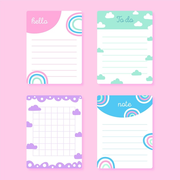 Vector cute scrapbook notes and cards set