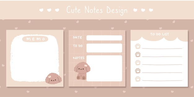 Vector cute scrapbook notes and memo template kawaii