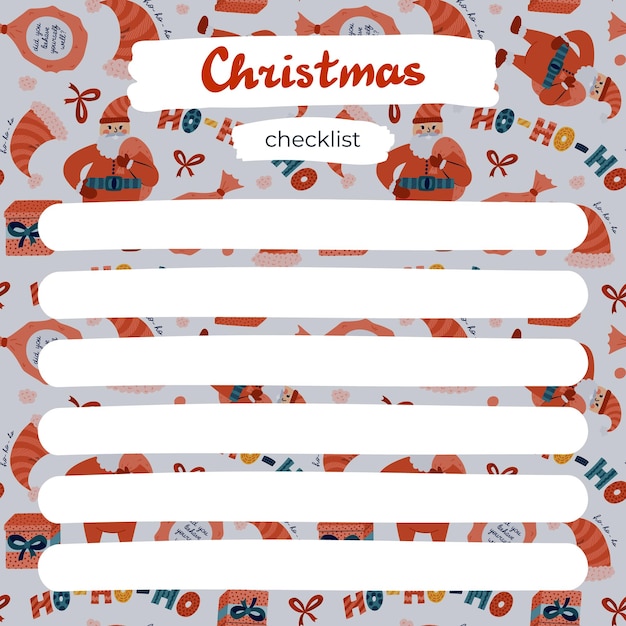 Cute scrapbook templates for planner notes to do to buy and other with illustrations about Christmas New year winter With printable editable illustrations For school and university schedule